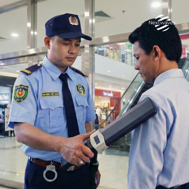Nextwaves Security Scanner UHF RFID 860-960 MHz ISO 18000-6C Protocol Made Vietnam 0-3m Reading Distance Multiple Tags Linux IOS