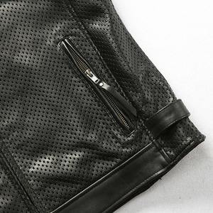 Winter <b>Black</b> V-neck Mesh Breathable Eco-Friendly Outdoor Leisure Motorcycle <b>Men's</b> Cowhide Jacket Zipper Leather <b>Vest</b> - Product Image 5