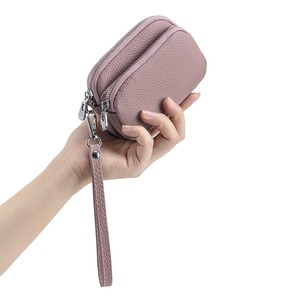 Ando Bag Monedero de cuero genuino de vaca para mujer con doble cremallera, cartera pequeña de muñeca con llavero - Product Image 3