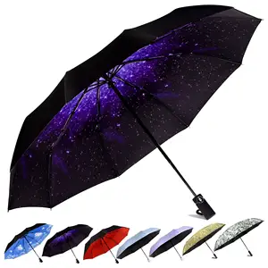 Parapluie de voyage coupe-vent le plus résistant Parapluie de pluie pliant portable et automatique Poignée premium durable pour voiture et sac à dos