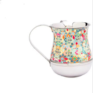 ถ้วยล้างมือแบบยิว Netilat Yadayim ทำจากสแตนเลสสตีล ขนาด 5 นิ้ว 40 ออนซ์ สีเทาทอง ลายตกแต่งหรูหรา สั่งทำได้ ขายดีที่สุด - Product Image 1