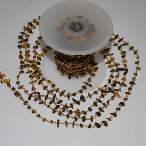 <b>Top</b> Quality <b>Gold</b> Plated Wire wrapped Natural Tiger Eye gemstone Beads Rondelle Rosary Chain Beaded Chain for Jewelry Making - Product Image 6