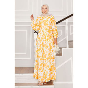 Robe moutarde à motif floral avec col chemise, liens latéraux, taille élastique, décontractée, respirante, pour femme de bureau, XS, pour les fêtes de jour, OEM/ODM - Product Image 3