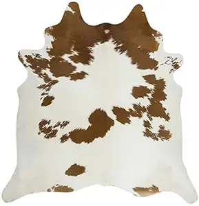 Tissu de tapisserie d'ameublement fait sur commande de peau de vache en cuir véritable de peau d'animal brun et blanc avec des cheveux dessus