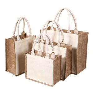 Sac fourre-tout pliable et réutilisable en toile de jute naturelle recyclée, imprimé avec logo personnalisé, écologique, pour la plage, vente en gros 2026 - Product Image 1