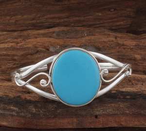 Bracelet jonc turquoise belle au bois dormant bracelet réglable en argent sterling 925 pour femmes bijoux en pierres précieuses turquoise faits à la main - Product Image 4