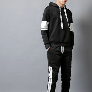 Deux pièces survêtement à capuche pour hommes 100% coton Sport Jogging ensemble veste confortable pantalons de survêtement équipe survêtement pour la saison d'automne - Product Image 4