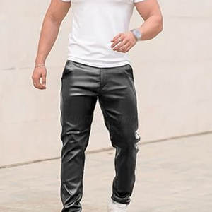 กางเกงหนังแกะนุ่มเบาสบายสำหรับผู้ชาย ดีไซน์ล่าสุด พร้อมบริการสกรีนโลโก้ตามสั่ง ทรงตรง เอวกลาง รับผลิตแบบ OEM - Product Image 6