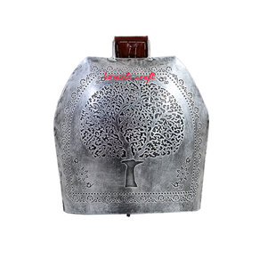 Campana de Metal cuadrada grande grabada del árbol de la vida con mango de cuero, acabado de peltre plateado antiguo decoración colgante campanas personalizadas - Product Image 2