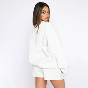 Womens Brown Solid Crew Neck Oversized <b>Sweatshirt</b> and Shorts Set <b>Long</b> Sleeve Casual Streetwear Activewear OEM ODM Wholesale - Product Image 2