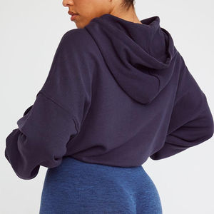 Sweat-shirt décontracté en coton pour femme avec fermeture éclair, design ample et court, respirant, en molleton, avec poches, lavé pour l'hiver - Product Image 2