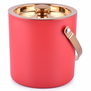 Seau à glace rouge Design Premium seau à glace à double paroi avec couvercle motif élégant en acier métal refroidisseur de vin ustensiles - Product Image 1