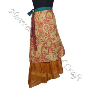 New Beach Wear Vintage Silk Saree Magic 38 Inch <b>Long</b> Length Wrap Reversible Vintage Silk Magic Wrap <b>Skirt</b> Hot Casual Wear Sari - Product Image 4
