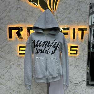 Sudadera con Capucha y Cremallera de Diseño Personalizado de Alta Calidad, Chaqueta con Cremallera y Pedrería, Lavado Ácido, Estilo Vintage, Sudadera de Forro Polar para Hombre, Ropa Urbana - Product Image 5