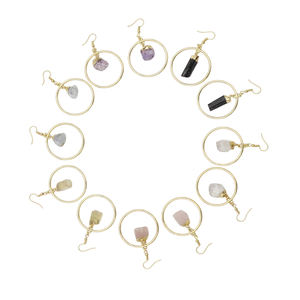 Pendientes de aro de moda con piedras preciosas de cuarzo transparente crudo de Plata de Ley 925, joyería para venta al por mayor - Product Image 2