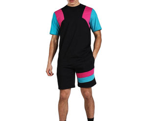 ชุดกีฬาผ้าฝ้าย100% พื้น2ชิ้นสำหรับผู้ชายเสื้อยืดแขนสั้นและกางเกงขาสั้นมีสไตล์ลำลองฤดูหนาว - Product Image 1