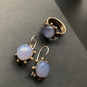 Pendientes de Calcedonia azul para mujer, pendientes de GEMA de Plata de Ley 925, aretes hechos a mano de aspecto vintage - Product Image 4