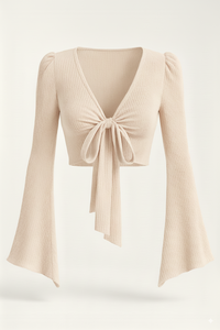 Suéter Corto Informal Elegante para Mujer, 100% Algodón, Tejido Acanalado, con Nudo Delantero, Diseño de Nudo Frontal, para Ropa de Calle - Product Image 5