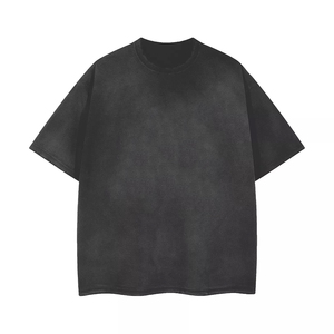 Camiseta vaquera con lavado ácido para hombre, Media manga, cuello redondo, ajustada, Color negro, ropa de calle informal de verano de gran tamaño para jóvenes - Product Image 1