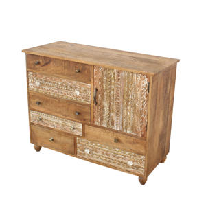 Handcrafted Solid Mango Wood Sideboard Intricate Carved Doors Mid-Century Modern Buffet Cabinet Retro <b>Storage</b> Credenza Unit - Product Image 3