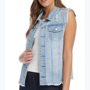 Chaleco Vaquero de Diseño Personalizado de Alta Calidad para Mujer, Transpirable, con Logotipo Personalizado, Nuevo Estilo Casual de Moda, Chaleco Vaquero de Algodón - Product Image 3