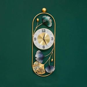 Handmade Ginkgo Leaf Wall Clock for Hallway and Wedding Gifts, Golden Designer Large Decorative Clock for Living Room & Bedroom - Product Image 1