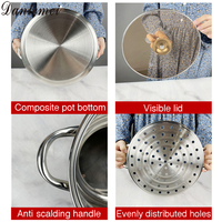 Nouveau Style Vente Chaude En Acier Inoxydable Marmite Ustensiles De Cuisine Ustensiles De Cuisine Vapeur Pot Avec Grille À Vapeur