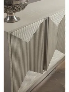 Console multimédia longue - Meuble TV moderne extra-large au style glamour avec transition tonale fluide et détails miroir - Product Image 4