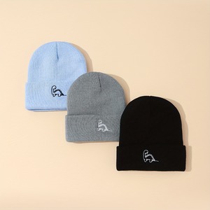 Adorables gorros de punto de dinosaurio para bebés, niños y niñas, suaves, cálidos y acogedores, para el invierno, con estampado dibujado a mano, para la playa - Product Image 3