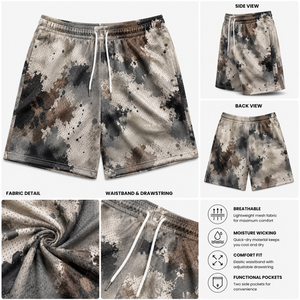 Pantalones Cortos Deportivos Urbanos de Malla Transpirable, Ligeros, 100% Poliéster Premium, Diseño Abstracto con Estampado de Camuflaje - Product Image 2