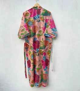 Boho Kimono Robe Organic Turkish Cotton Evil Eye Design Fruit Print - Product Image 1