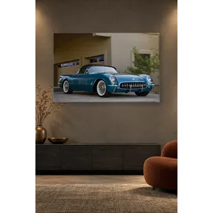Impression sur toile de la Corvette classique bleue Fida devant le garage - Product Image 5