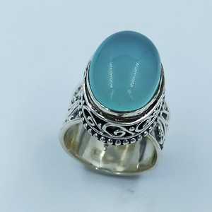 Navya <b>Craft</b> Handmade 925 Sterling Silver March Birthstone <b>Ring</b> Boho Style Chalcedony Silver Jewelry Custom US Size <b>Ring</b> - Product Image 2