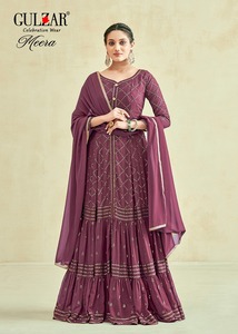 นักออกแบบล่าสุดการลําดับการเย็บปักถักร้อยเทียม Georgette ทํางานชุด Sharara โดย Fab Zone - Product Image 5