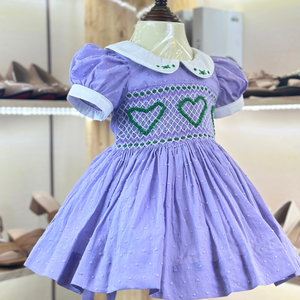 Robes smockées pour filles 100% coton Personnalisable Purple Heart Design pour enfants de 2 à 12 ans Nouveau-né ODM Ensembles avec bas quantité minimale de commande - Product Image 5