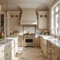 Armoires de cuisine en bois massif de style américain, portes de placards Shaker, quincaillerie en laiton, ensemble d'armoires de cuisine sur mesure pour villa