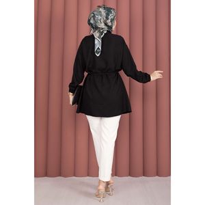 Túnica de Mujer con Botones y Cinturón, Formal, de Popelina, Lino, Viscosa y Algodón, Talla XL Disponible en Negro para Fiestas - Product Image 5