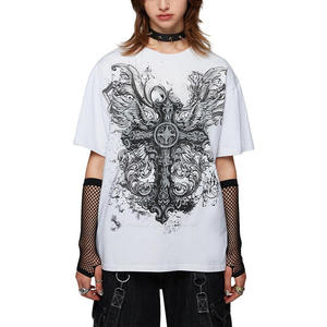 T-shirt Hip Hop 100% coton pour dames Long Heavyweight Round-Neck Breathable Loose Dropped-Shoulder Half Plain Dyed Print Short - Product Image 2