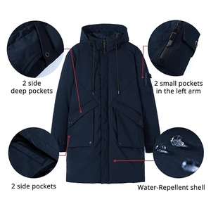 Veste bouffante épaisse coupe-vent avec longue capuche Parkas hydrofuges d'hiver tendance pour hommes Manteaux de remplissage en coton en toile - Product Image 3