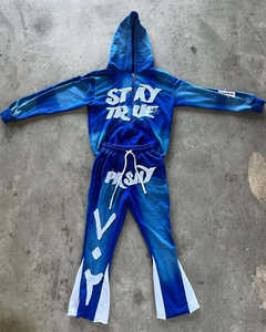 Parches de bordado desgastado con apliques personalizados, fabricante de chándales Boxy Fit, sudadera con capucha de lana de algodón y conjuntos de pantalones acampanados - Product Image 4