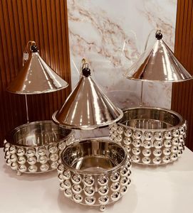 Juego de tres platos de frotamiento de calidad duradera para el hogar, Hotel, Buffet, fiesta, Oriente Medio, cocina, vajilla, calentador de alimentos con candelita - Product Image 1