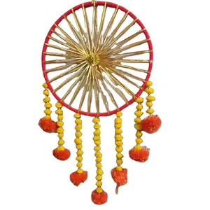 手工制作的传统圆形悬挂拉坎民族，用于梅赫迪·哈尔迪婚礼和其他场合装饰品，每包5个