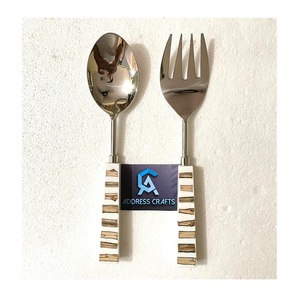 Ensemble de serveurs à salade en acier inoxydable poli argenté, matériau écologique et sans danger pour les aliments, ustensiles de cuisine, cuillère à salade - Product Image 2