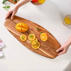 Plato de fruta de madera rústica Mango Naranja Bandeja para servir Tabla de queso de madera de acacia natural y vajilla de charcutería - Product Image 3
