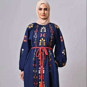 2025 vestidos informales de lino bohemio para mujer cuello redondo manga larga bordado Mini ropa de playa Tejido estilo ucraniano Maxi - Product Image 1