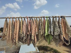 Hand Block Printed Organic Cotton Bandana <b>Scarf</b> Paisley 21 X 21 - Product Image 3