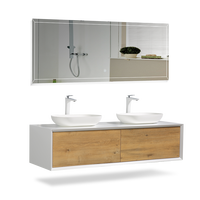 Meuble mural double vasque de luxe 63 pouces avec système de tiroir breveté en U, dessus en MDF laqué pour projet de villa et décoration intérieure