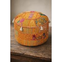 Pouf Kulit Maroko Buatan Tangan Ottoman Sandaran Kaki Tradisional Pouffe Kerajinan Tangan Dekorasi Rumah Boho Ottoman Kursi Ruang Tamu