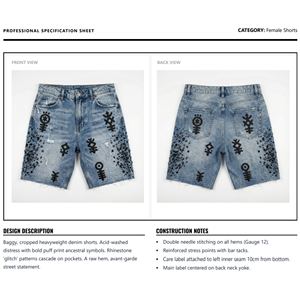 Shorts en jean personnalisés pour femmes, strass, streetwear, coupe régulière, délavé, taille haute, braguette boutonnée, polyester/coton, OEM - Product Image 6