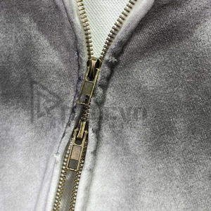 เสื้อฮู้ดแบบรูดซิปใส่ได้ทั้งชายและหญิงผ้าคอตตอนเทอร์รี่ผ้าฝ้ายเทอร์รี่ที่ดูเครียดเสื้อผ้าแนวสตรีทโอเวอร์ไซส์โลโก้ที่กำหนดเองซีดลงแดด - Product Image 4